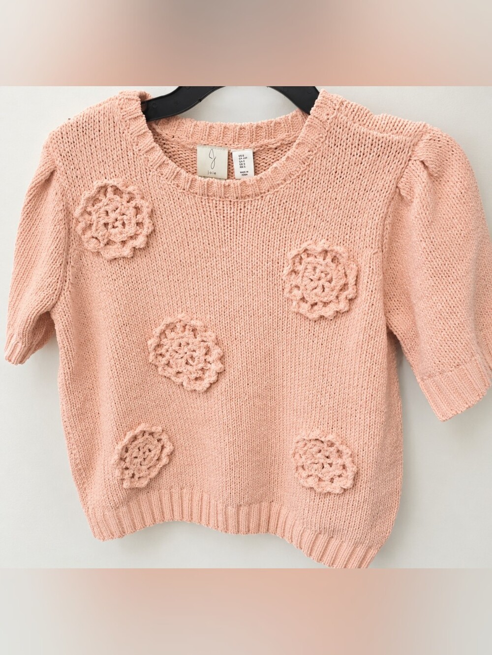 Joie Peach Crochet Floral Crewneck Sweater